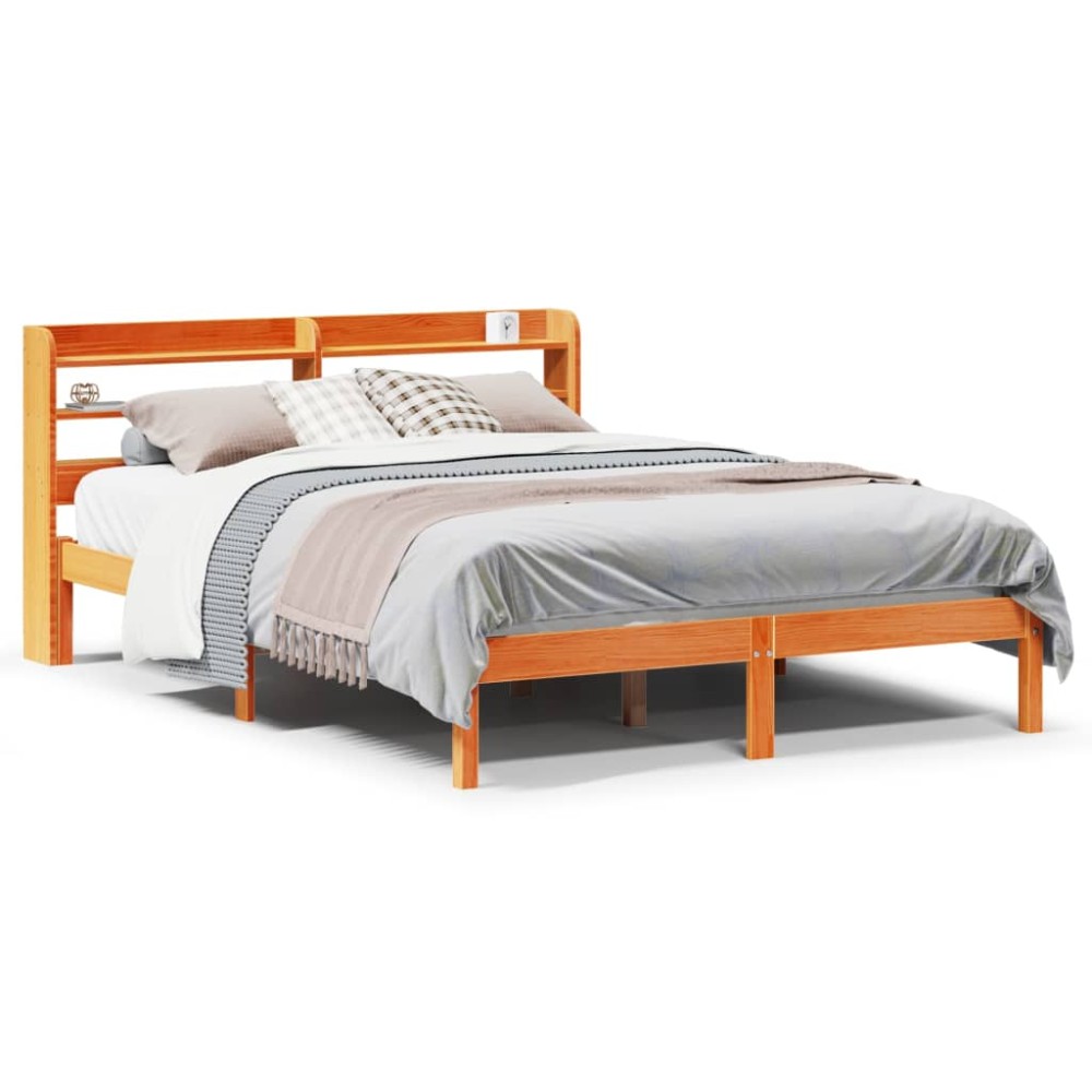 vidaXL Cadru de pat cu tăblie, maro ceruit, 135x190 cm, lemn masiv pin
