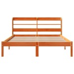 vidaXL Cadru de pat cu tăblie, maro ceruit, 135x190 cm, lemn masiv pin vidaXL Cadru de pat cu tăblie, maro ceruit, 135x190 cm, lemn masiv pin