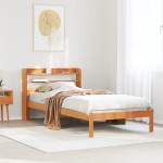 vidaXL Cadru de pat cu tăblie, maro ceruit, 100x200 cm, lemn masiv pin vidaXL Cadru de pat cu tăblie, maro ceruit, 100x200 cm, lemn masiv pin