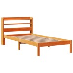 vidaXL Cadru de pat cu tăblie, maro ceruit, 100x200 cm, lemn masiv pin vidaXL Cadru de pat cu tăblie, maro ceruit, 100x200 cm, lemn masiv pin