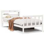 vidaXL Cadru de pat fără saltea, alb, 75x190 cm, lemn masiv de pin