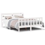 vidaXL Cadru de pat fără saltea, alb, 140x190 cm, lemn masiv de pin