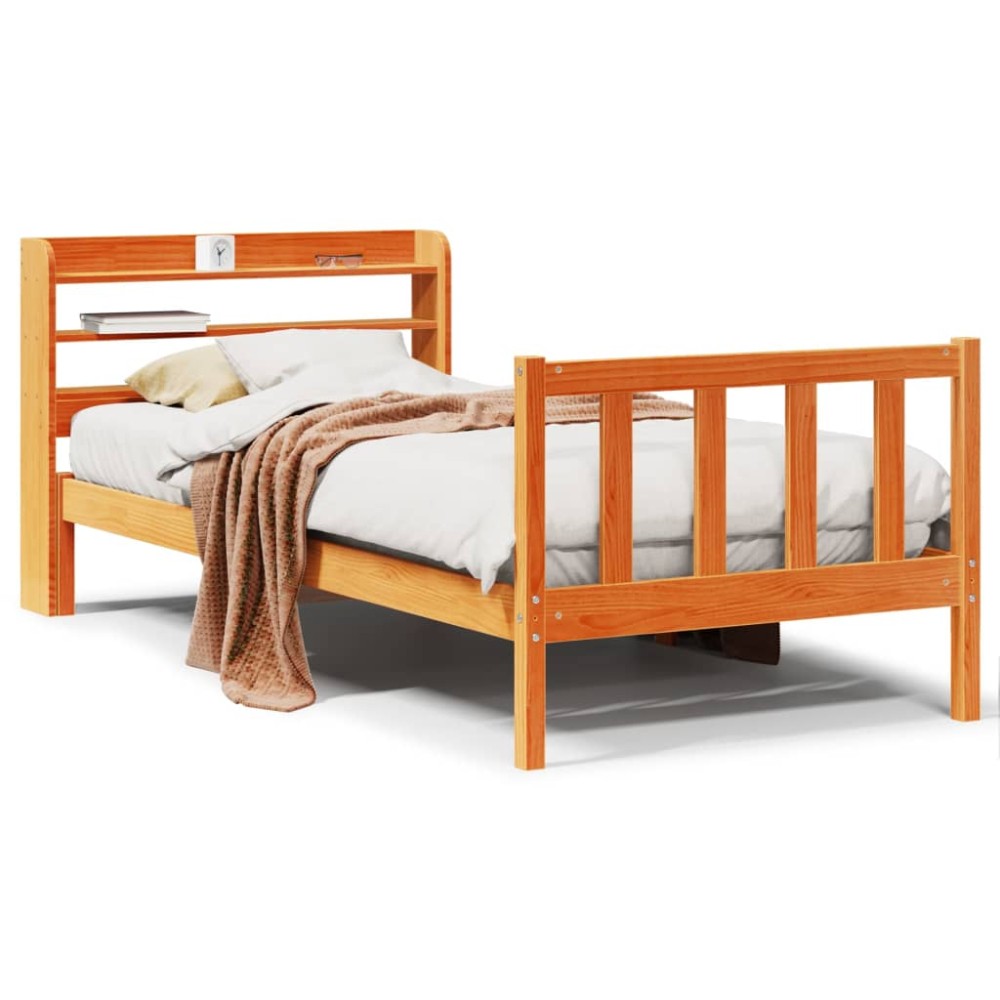 vidaXL Cadru de pat cu tăblie, maro ceruit, 75x190 cm, lemn masiv pin