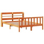 vidaXL Cadru de pat cu tăblie, maro ceruit, 135x190 cm, lemn masiv pin vidaXL Cadru de pat cu tăblie, maro ceruit, 135x190 cm, lemn masiv pin