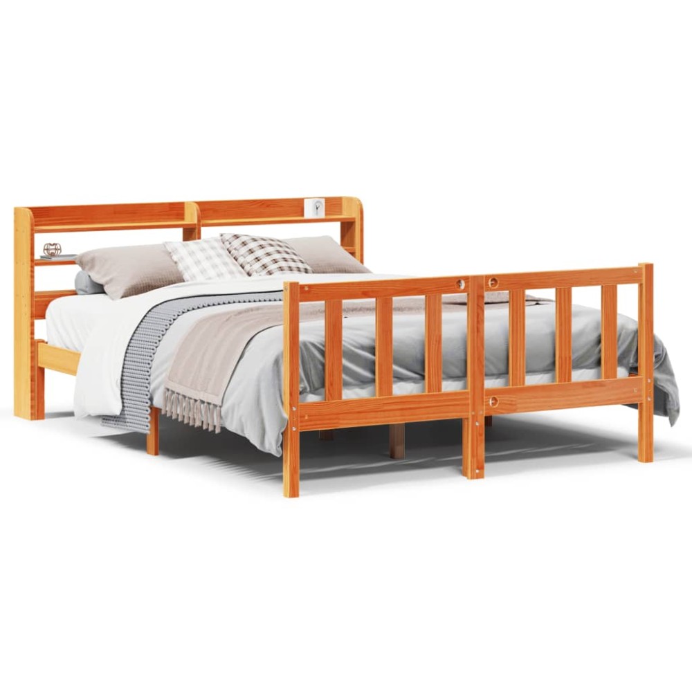 vidaXL Cadru de pat cu tăblie, maro ceruit, 140x190 cm, lemn masiv pin