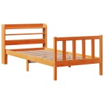 vidaXL Cadru de pat cu tăblie, maro ceruit, 100x200 cm, lemn masiv pin vidaXL Cadru de pat cu tăblie, maro ceruit, 100x200 cm, lemn masiv pin