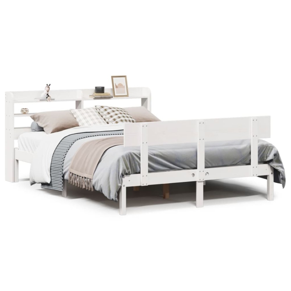 vidaXL Cadru de pat fără saltea, alb, 140x190 cm, lemn masiv de pin