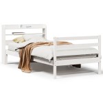 vidaXL Cadru de pat cu tăblie, alb, 75x190 cm, lemn masiv de pin vidaXL Cadru de pat cu tăblie, alb, 75x190 cm, lemn masiv de pin