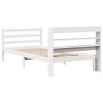 vidaXL Cadru de pat cu tăblie, alb, 75x190 cm, lemn masiv de pin vidaXL Cadru de pat cu tăblie, alb, 75x190 cm, lemn masiv de pin