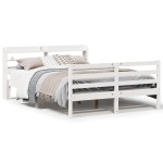 vidaXL Cadru de pat cu tăblie, alb, 120x190 cm, lemn masiv pin vidaXL Cadru de pat cu tăblie, alb, 120x190 cm, lemn masiv pin