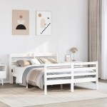 vidaXL Cadru de pat cu tăblie, alb, 120x190 cm, lemn masiv pin vidaXL Cadru de pat cu tăblie, alb, 120x190 cm, lemn masiv pin
