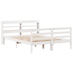 vidaXL Cadru de pat cu tăblie, alb, 120x190 cm, lemn masiv pin vidaXL Cadru de pat cu tăblie, alb, 120x190 cm, lemn masiv pin
