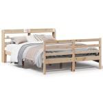 vidaXL Cadru de pat cu tăblie, 135x190 cm, lemn masiv de pin vidaXL Cadru de pat cu tăblie, 135x190 cm, lemn masiv de pin