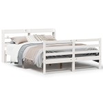 vidaXL Cadru de pat cu tăblie, alb, 135x190 cm, lemn masiv de pin