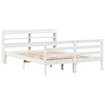 vidaXL Cadru de pat cu tăblie, alb, 135x190 cm, lemn masiv de pin