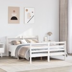 vidaXL Cadru de pat cu tăblie, alb, 135x190 cm, lemn masiv de pin vidaXL Cadru de pat cu tăblie, alb, 135x190 cm, lemn masiv de pin