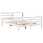 vidaXL Cadru de pat cu tăblie, alb, 135x190 cm, lemn masiv de pin vidaXL Cadru de pat cu tăblie, alb, 135x190 cm, lemn masiv de pin