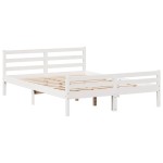 vidaXL Cadru de pat cu tăblie, alb, 135x190 cm, lemn masiv de pin vidaXL Cadru de pat cu tăblie, alb, 135x190 cm, lemn masiv de pin
