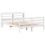 vidaXL Cadru de pat cu tăblie, alb, 150x200 cm lemn masiv pin