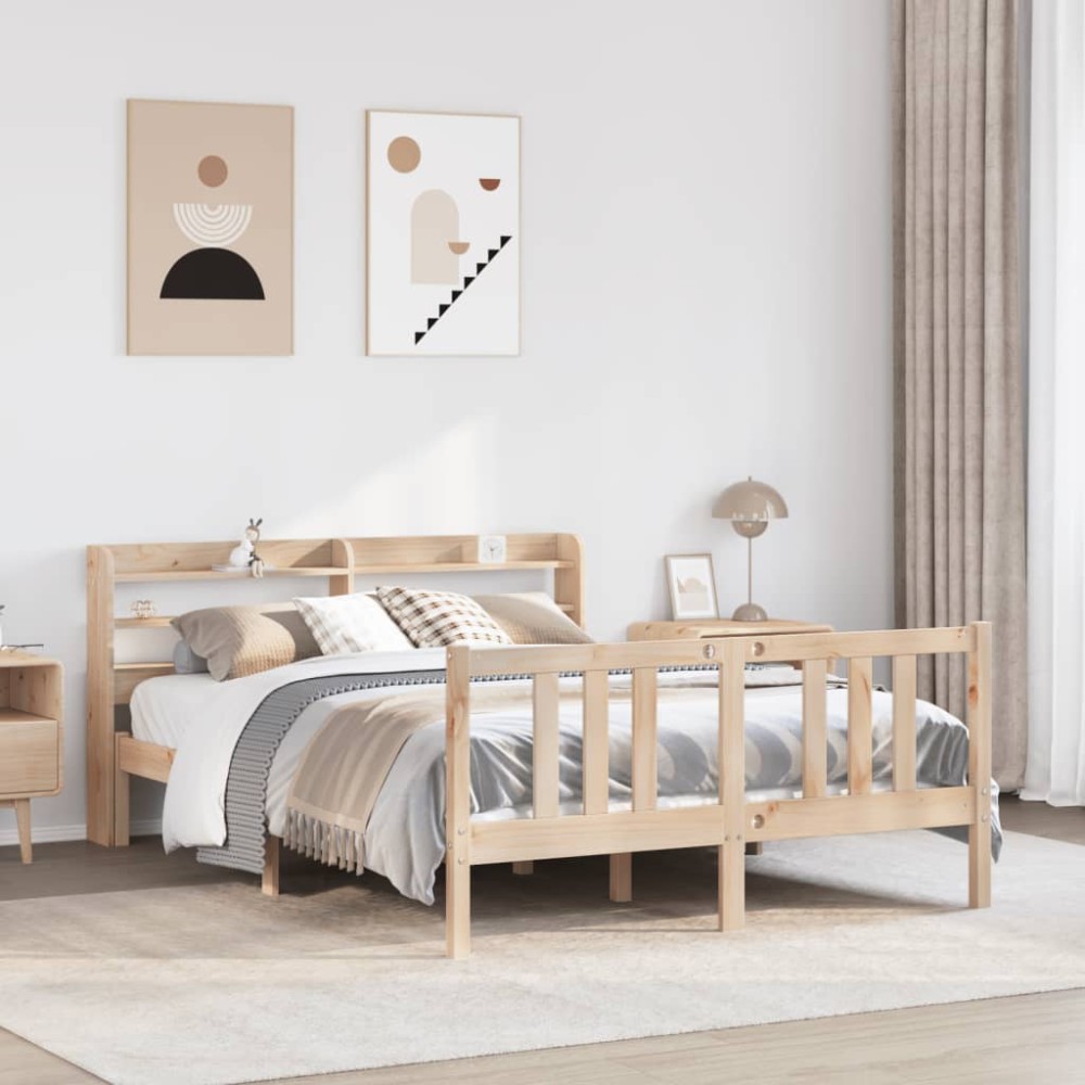 vidaXL Cadru de pat cu tăblie, 135x190 cm, lemn masiv de pin