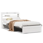 vidaXL Cadru de pat cu tăblie, alb, 75x190 cm, lemn masiv de pin