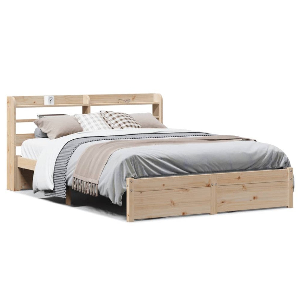 vidaXL Cadru de pat cu tăblie, 135x190 cm, lemn masiv de pin