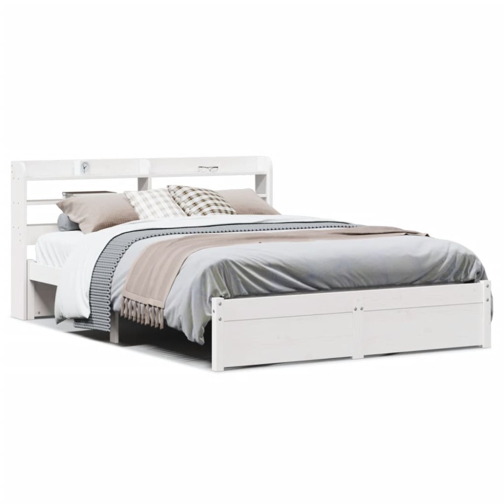 vidaXL Cadru de pat cu tăblie, alb, 150x200 cm lemn masiv pin