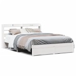 vidaXL Cadru de pat cu tăblie, alb, 150x200 cm lemn masiv pin