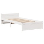 vidaXL Cadru de pat cu tăblie, alb, 75x190 cm, lemn masiv de pin