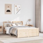 vidaXL Cadru de pat cu tăblie, 135x190 cm, lemn masiv de pin vidaXL Cadru de pat cu tăblie, 135x190 cm, lemn masiv de pin