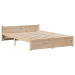 vidaXL Cadru de pat cu tăblie, 135x190 cm, lemn masiv de pin vidaXL Cadru de pat cu tăblie, 135x190 cm, lemn masiv de pin