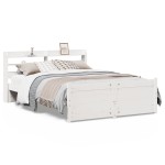 vidaXL Cadru de pat cu tăblie, alb, 135x190 cm, lemn masiv de pin vidaXL Cadru de pat cu tăblie, alb, 135x190 cm, lemn masiv de pin