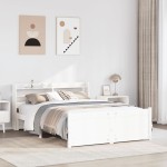 vidaXL Cadru de pat cu tăblie, alb, 135x190 cm, lemn masiv de pin vidaXL Cadru de pat cu tăblie, alb, 135x190 cm, lemn masiv de pin