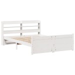vidaXL Cadru de pat cu tăblie, alb, 135x190 cm, lemn masiv de pin vidaXL Cadru de pat cu tăblie, alb, 135x190 cm, lemn masiv de pin