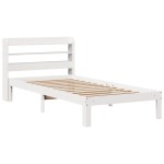 vidaXL Cadru de pat cu tăblie, alb, 75x190 cm, lemn masiv de pin vidaXL Cadru de pat cu tăblie, alb, 75x190 cm, lemn masiv de pin