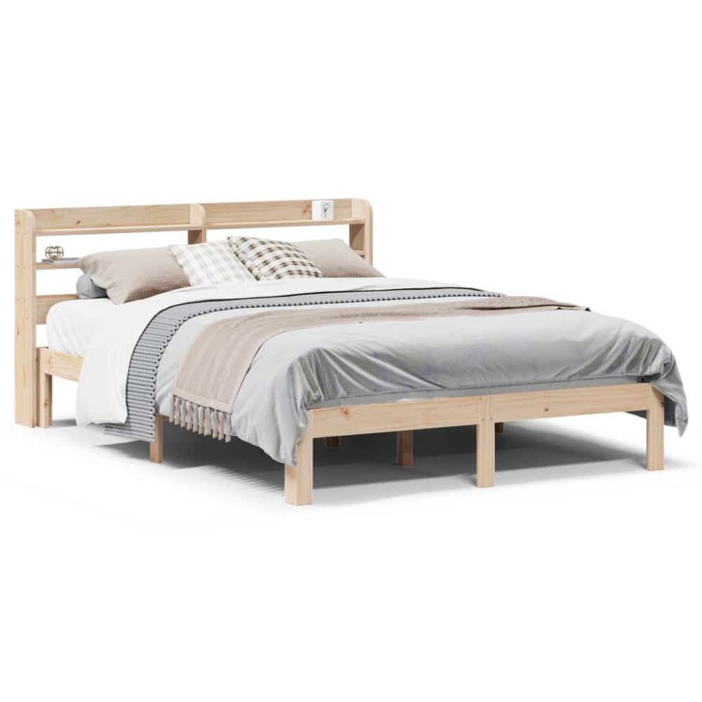 vidaXL Cadru de pat cu tăblie, 135x190 cm, lemn masiv de pin