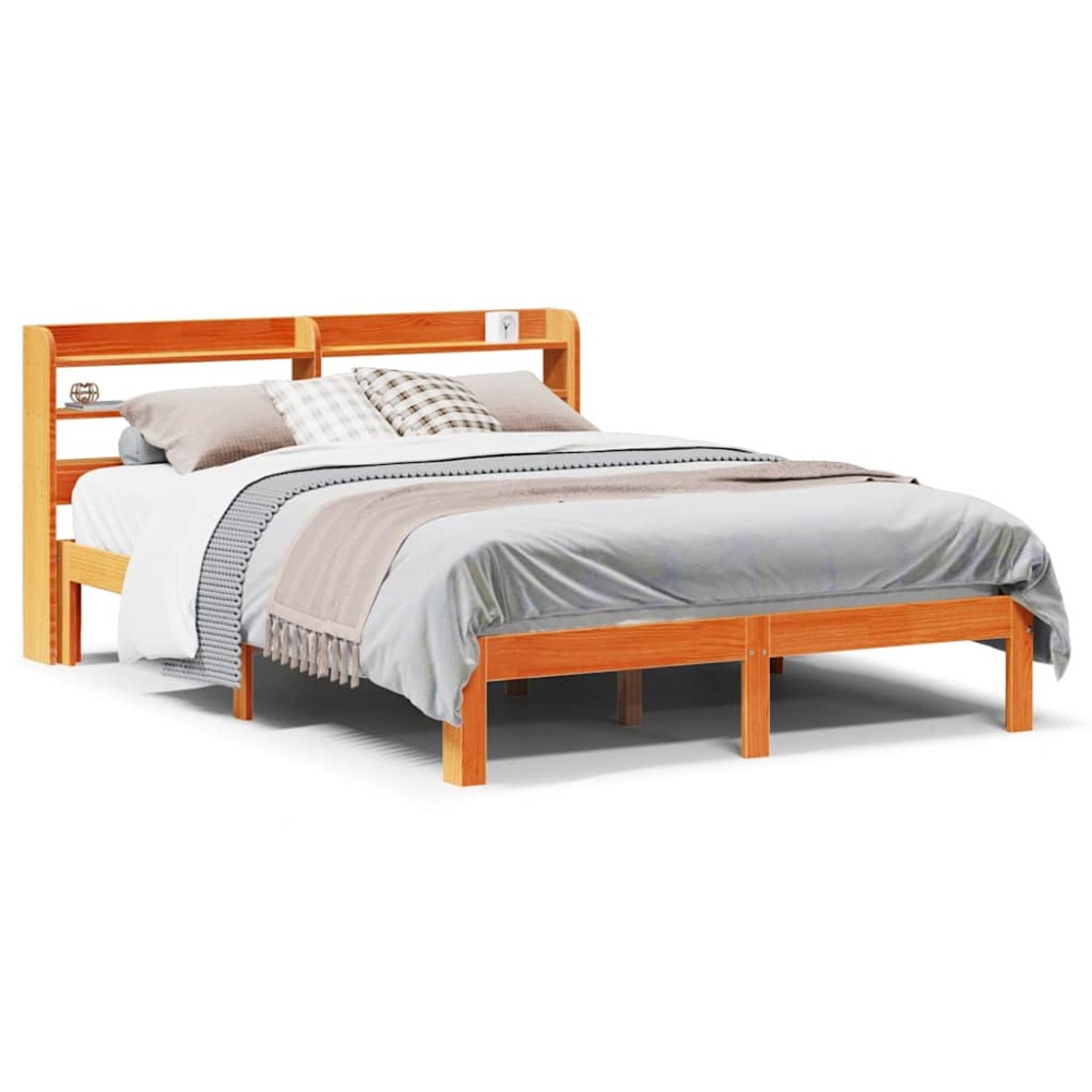 vidaXL Cadru de pat fără saltea, maro ceruit 140x200 cm lemn masiv pin