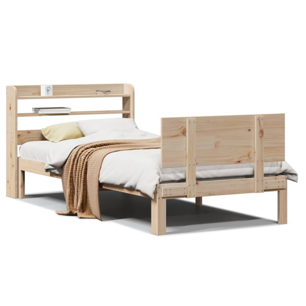 vidaXL Cadru de pat cu tăblie, 75x190 cm, lemn masiv de pin
