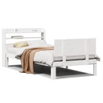vidaXL Cadru de pat cu tăblie, alb, 75x190 cm, lemn masiv de pin