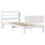 vidaXL Cadru de pat cu tăblie, alb, 75x190 cm, lemn masiv de pin