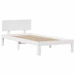 vidaXL Cadru de pat cu tăblie, alb, 75x190 cm, lemn masiv de pin