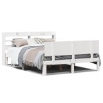 vidaXL Cadru de pat cu tăblie, alb, 135x190 cm, lemn masiv de pin vidaXL Cadru de pat cu tăblie, alb, 135x190 cm, lemn masiv de pin
