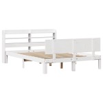 vidaXL Cadru de pat cu tăblie, alb, 135x190 cm, lemn masiv de pin vidaXL Cadru de pat cu tăblie, alb, 135x190 cm, lemn masiv de pin