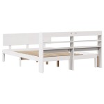 vidaXL Cadru de pat cu tăblie, alb, 135x190 cm, lemn masiv de pin vidaXL Cadru de pat cu tăblie, alb, 135x190 cm, lemn masiv de pin