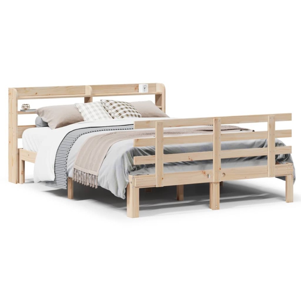 vidaXL Cadru de pat cu tăblie, 135x190 cm, lemn masiv de pin