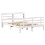 vidaXL Cadru de pat cu tăblie, alb, 135x190 cm, lemn masiv de pin vidaXL Cadru de pat cu tăblie, alb, 135x190 cm, lemn masiv de pin
