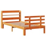vidaXL Cadru de pat cu tăblie, maro ceruit, 75x190 cm, lemn masiv pin