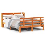 vidaXL Cadru de pat cu tăblie, maro ceruit, 140x190 cm, lemn masiv pin vidaXL Cadru de pat cu tăblie, maro ceruit, 140x190 cm, lemn masiv pin