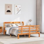 vidaXL Cadru de pat cu tăblie, maro ceruit, 140x190 cm, lemn masiv pin vidaXL Cadru de pat cu tăblie, maro ceruit, 140x190 cm, lemn masiv pin