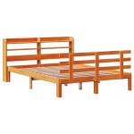 vidaXL Cadru de pat cu tăblie, maro ceruit, 140x190 cm, lemn masiv pin vidaXL Cadru de pat cu tăblie, maro ceruit, 140x190 cm, lemn masiv pin
